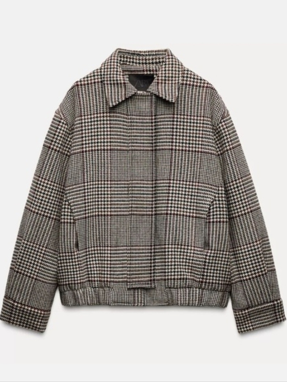 NWT Zara ZW Collection Checked Wool Blend Women's Bomber Jacket Size L